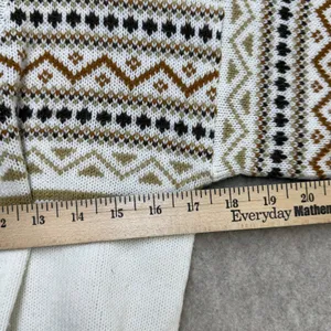 Glamour Knit Vintage Fair Isle Cardigan Sweater White Brown Geometric Belted M thumbnail 6