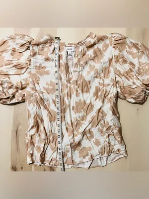 Cece Women Medium Neutral Breezy Puff Sleeve Floral Ditzy Boho Cottagecore Top thumbnail 8