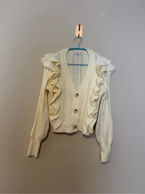 Avara Voy Cream Ruffle-Front Knit‎ Crop Cardigan Size Small thumbnail 2
