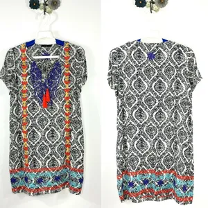 THML Damask Print Multicolor Embroidered Casual Tunic Dress Size Small FLAW thumbnail 2