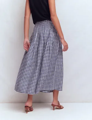 Boden Valentina Linen Skirt Navy Gingham Midi thumbnail 2