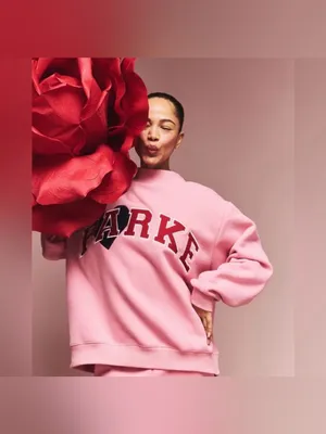 Parke 2026 Valentine’s Day Jean Heart Varsity Mockneck Sweatshirt Size L/XL. thumbnail 2