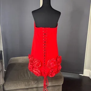 Women’s Red Bodycon Flower Dress Corset Style Back Size L NWOT thumbnail 5