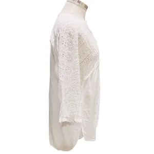 Johnny Was Rayon White Embroidered Eyelet Tunic Top Size Small thumbnail 3