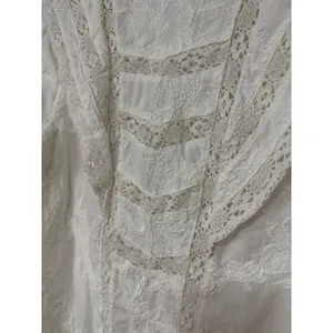 Ultra Pink White Embroidered Lace Victorian Mock Neck Cotton Blouse Top Medium thumbnail 8