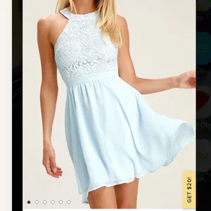 Lulus‎ Lover's Game Baby Blue Lace Chiffon Halter Skater Dress XL thumbnail 3