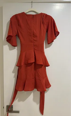 Women's Altar'd State Brick Red Ruffle Tier Tie Belt Mini Dress thumbnail 2