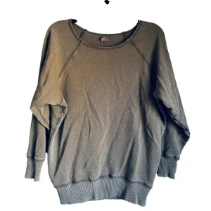 Aerie Olive Brown Ribbed Pullover Sweatshirt Crew Neck Oversized XS thumbnail 1
