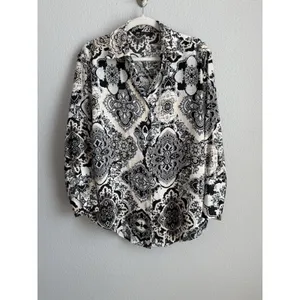 ZARA Satin Paisley Medallion Print Blouse Shirt Boho Chic Dark Academia Top Sz M thumbnail 3