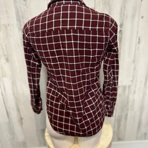 Hollister Plaid Button Down Flannel Shirt Womens S Burgundy Maroon Windowpane thumbnail 3
