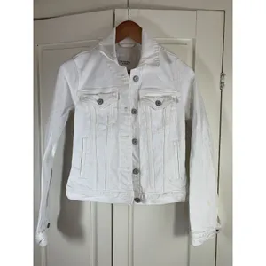 Abercrombie & Fitch White Denim Trucker Jacket Womens XS 144J0317 Stretch Cotton thumbnail 3