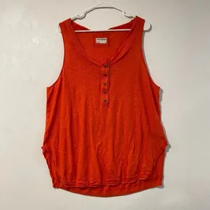 Free People We The Free Orange Henley Tank Top XL Oversized Boho thumbnail 2
