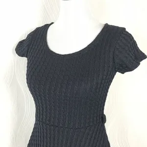 Gracia Cable Knit Textured Skater Mini Dress Fit Flare Black Scoop Neck S thumbnail 8