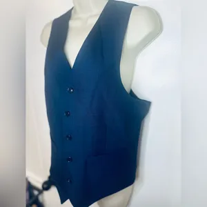 Navy Blue Plaid 5 Button Front Poly Rayon Blend Tailored Suit Vest -- Women's S thumbnail 4