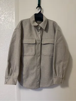 CALIA Oatmeal Heather Patch Pocket Shacket Size XL Tan thumbnail 2