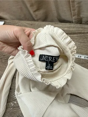 J Crew Ribbed Ruffle Mockneck Long Sleeve Top T-shirt Size XS Cream thumbnail 3