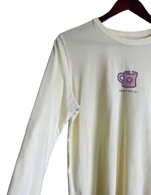 Life is Good Top Women Medium Yellow Coffee Start Me Up Graphic Pullover Cotton thumbnail 6