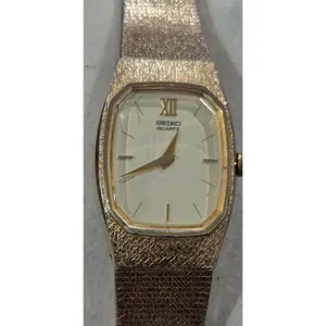 Seiko Quartz Ladies Watch Gold Tone Rectangle Case Textured Band‎ 387034 thumbnail 2