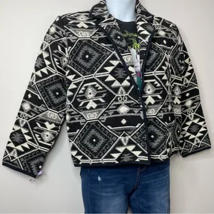 New Identity Y2K 90s black southwestern Cowichan tapestry blanket crop jacket M thumbnail 5