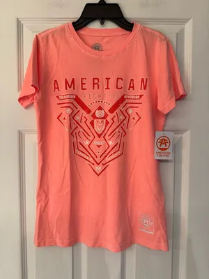 American Fighter Brimley Women's Coral Peach Graphic Cotton Tee Size XS thumbnail 2