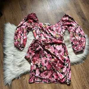 SHOWPO Chloie Puff Sleeve Drape Mini Dress In Boudoir Blooms thumbnail 6