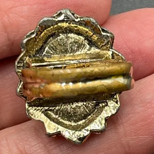 White Milk Art Glass Cabochon Adjustable Ring Vtg Gold Tone Size 7 thumbnail 8