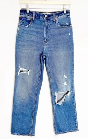 Abercrombie Ankle Straight Jeans 27 Short Blue Distressed‎ 90s Streetwear Grunge thumbnail 1