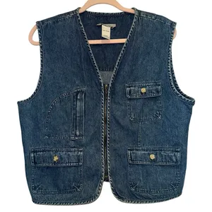 Vintage‎ Haggar Denim Utility Vest Large Blue Zip Front Workwear Pockets 90s thumbnail 1