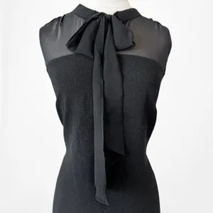 Vintage Y2K Black Sleeveless Bow Tie Knee Length Mesh Bodycon Cocktail Dress M thumbnail 7