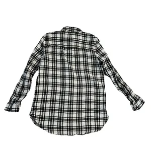 Madewell Women’s Top Medium‎ Button Up Ex Boyfriend Plaid Shirt Black White thumbnail 2