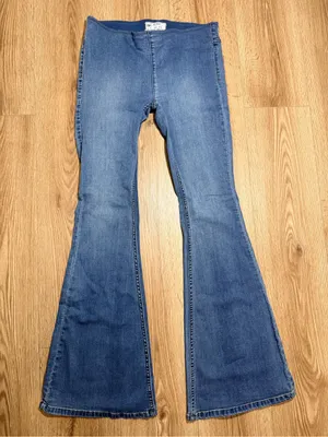 Free People Penny Pull On Flare Jeans Medium Wash Stretch Womens 28 thumbnail 2