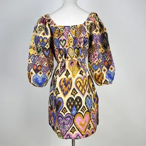 NWOT Farm Rio Hearts Ikat Cream Long-Sleeve Mini Dress Size M thumbnail 5