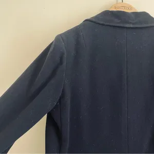 Vintage Navy Wool Pea Coat Red Lining Brass Stag Buttons Double Breasted thumbnail 4
