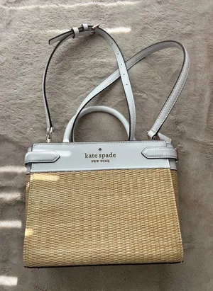 Kate Spade New York Wicker & White Leather Small Satchel Crossbody Bag thumbnail 1