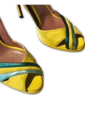 Jean-Michel Cazabat Paris Yellow Suede And Teal Leather Accent Heels (37) thumbnail 8