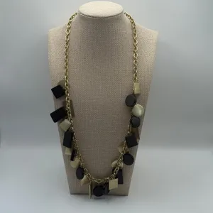 Kate Spade Saturday black gold stone pendant‎ necklace chunky mod statement thumbnail 2