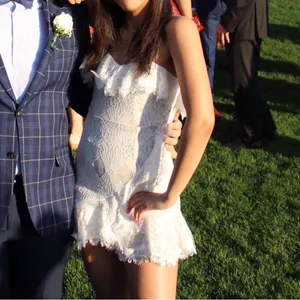 Selfie Leslie Mermaid White and Tan Undertoned Strapless Mini Cocktail Dress thumbnail 2