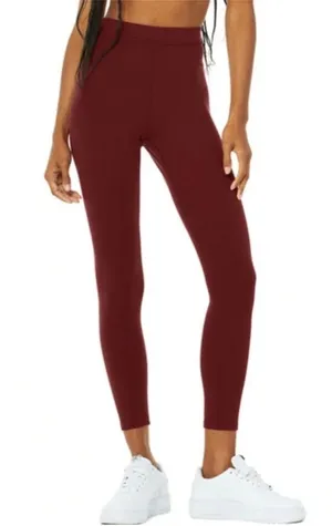 ALO Yoga Women’s Ribbed High Waist 7/8 Blissful Leggings in Cranberry Small thumbnail 1