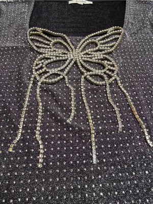 Pastel Rhinestone Butterfly Glitter Long Sleeve Evening Top size L thumbnail 5