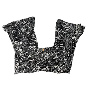 Womens M Black White Tropical Print Wide Leg Palazzo Pants Pull On Beach Resort thumbnail 8