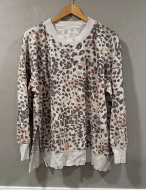 Aerie Leopard Print Cozy Sweatshirt in Cream, Taupe & Gray thumbnail 1