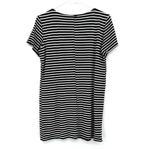 Ann Taylor Size Medium Short‎ Sleeve Top Shirt Blouse Black White Striped Tunic thumbnail 2