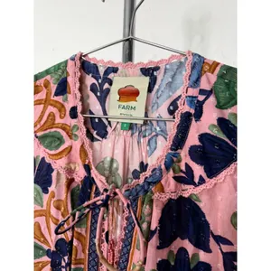 Farm Rio Mini Dress Pink Embroidered Sea Creatures Puff Sleeve thumbnail 6