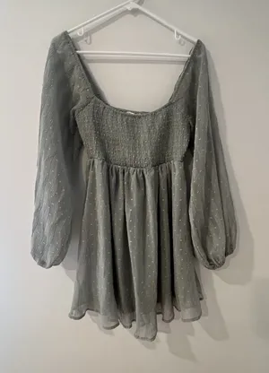 Altar'd State Sage green Swiss Dot Sheer Long‎ Sleeve Peasant Dress Size Small thumbnail 1