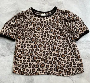 A New Day Sheer‎ Leopard Ringer Blouse Top Size Small S thumbnail 1