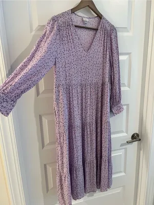 A New Day Lilac Floral Tiered Midi Dress Size S thumbnail 2