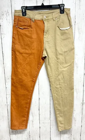Jeans Women Size Small Two Tone High Rise Relaxed‎ Straight Orange Tan Casual thumbnail 1