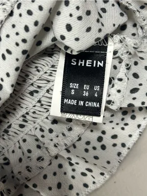 SHEIN White Black Polka Dot Ruched Tie Front Puff Sleeve Crop Top Size M thumbnail 5