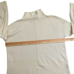 Summersalt The Luxe Cashmere Wool Funnel Neck Ribbed Knit Sweater White Sand thumbnail 4