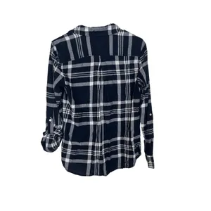 Tommy Hilfiger Womens S Blue Plaid Roll Tab Long Sleeve 3/4 Button-Down Flannel thumbnail 8